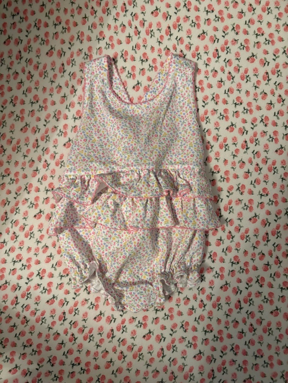 Kissy Kissy Floral Ruffle Baby Romper in Pastel Multicolor EUC